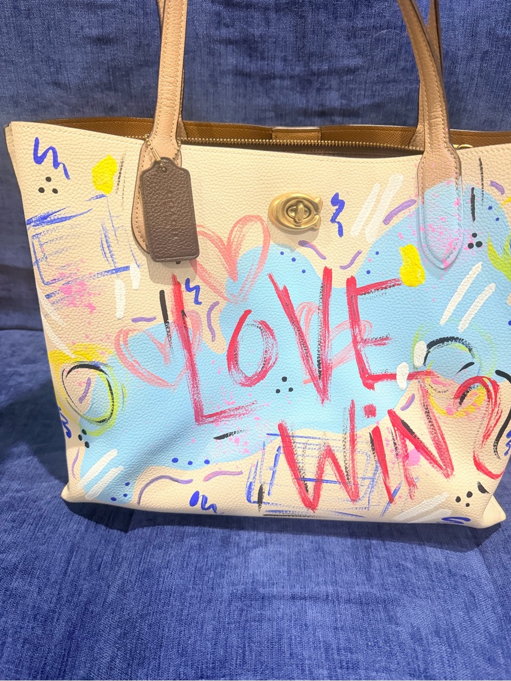 Painted Beige Coach Bag with Hand Painted Graffiti - Picture 9 of 9